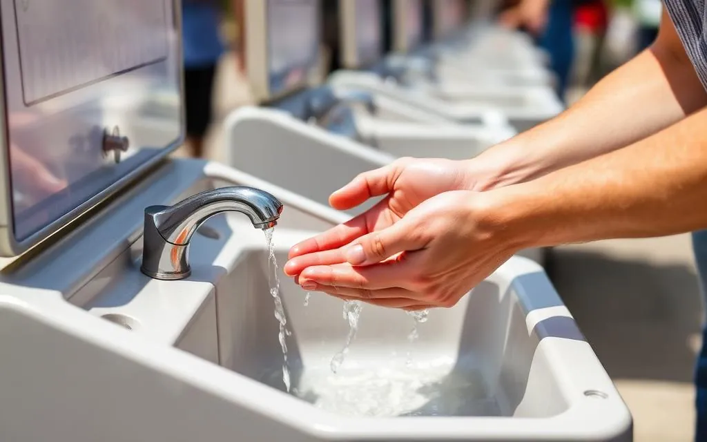 Photo illustrating portable hand washing stations: uses and benefits