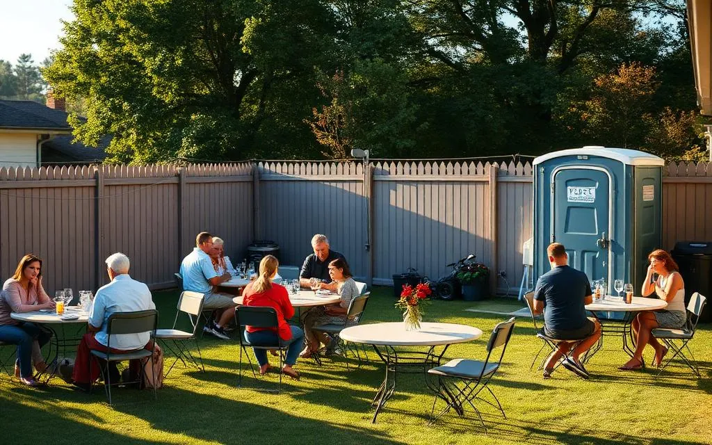 Photo illustrating portable toilets for outdoor parties and gatherings